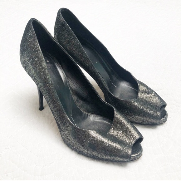 Giuseppe Zanotti Black Glitter Fabric Peep… - Picture 1 of 8